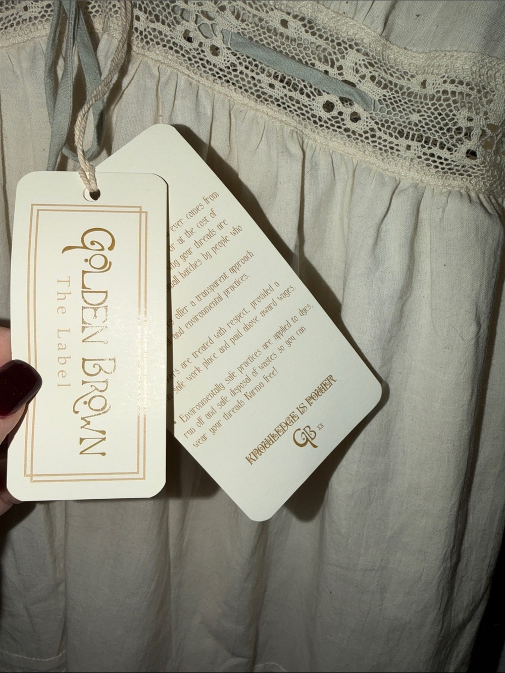 Golden Brown the label Cream Embroidered Mini Sundress with Tie Waist - Picture 3 of 4